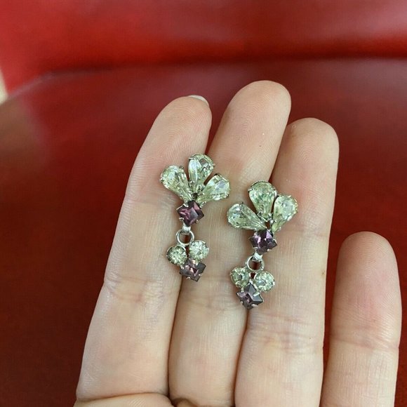 Vintage Harry Iskin Earrings - Purple Rhinestone with 1/20 12kt GF Screwback - Picture 2 of 5